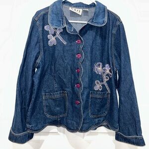 Keren Hart Vintage Embroidered Jean Jacket Size XL With Pockets
